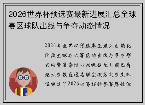2026世界杯预选赛最新进展汇总全球赛区球队出线与争夺动态情况